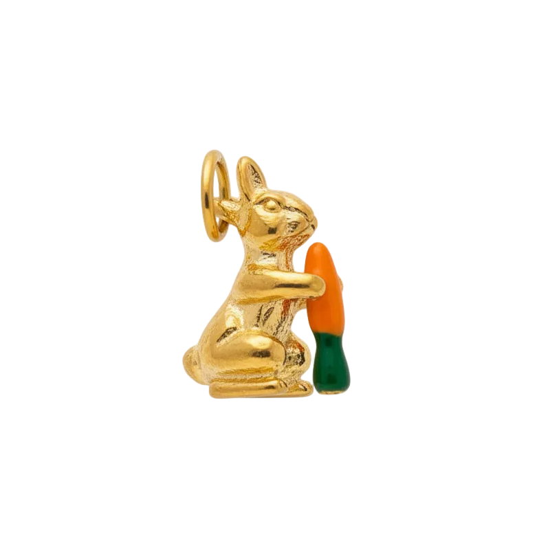Easter Bunny Holding a Carrot Charm (Gold)