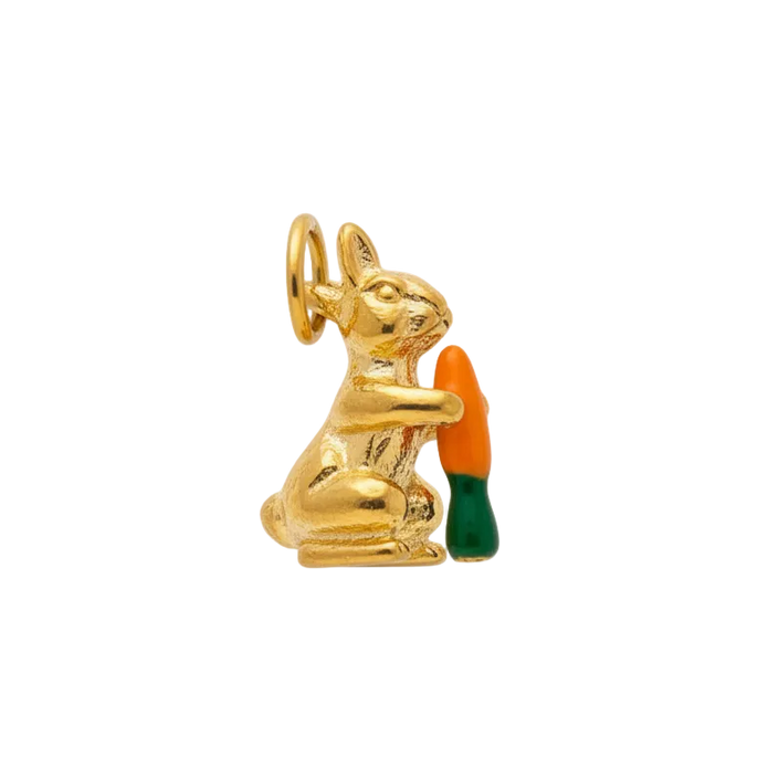 Easter Bunny Holding a Carrot Charm (Gold)