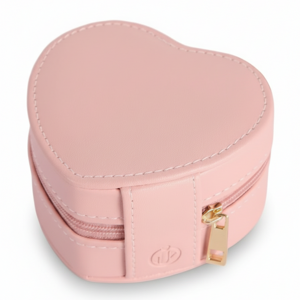 Heart-Shaped Baby Pink Travel Jewelry Case