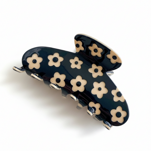 Navy Flower Design Claw Clip