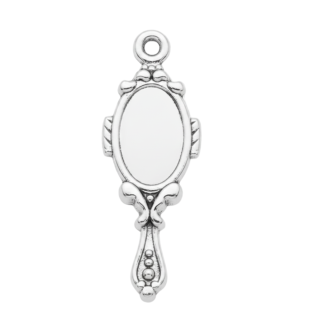 Vintage Inspired Handheld Mirror Charm (Silver)
