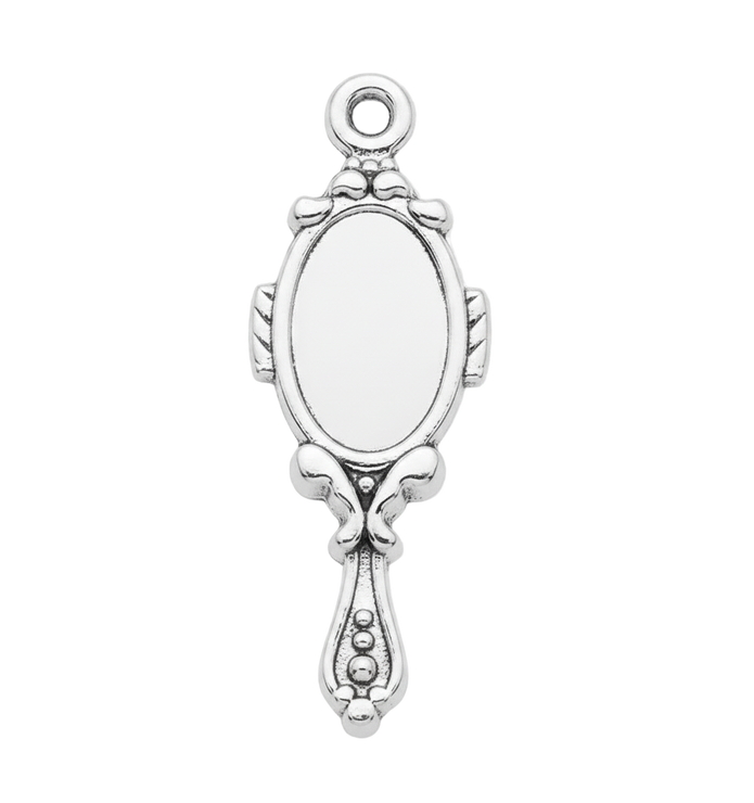 Vintage Inspired Handheld Mirror Charm (Silver)
