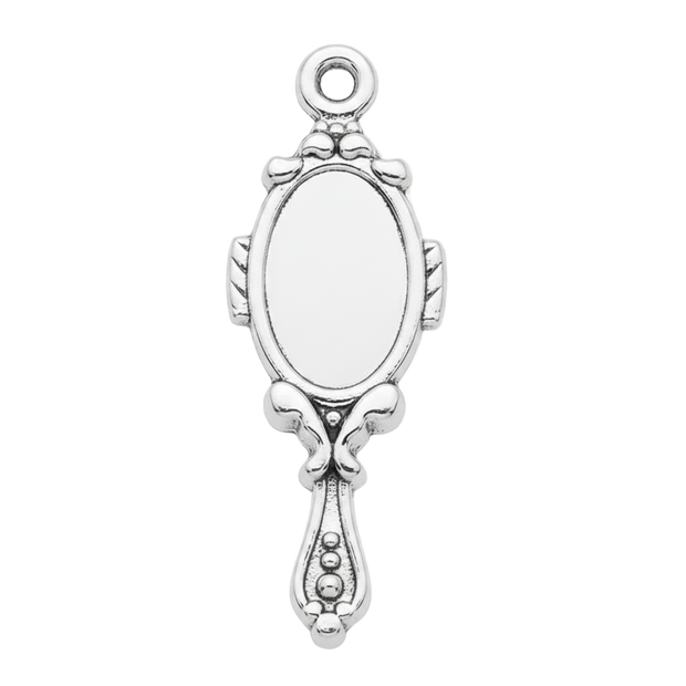 Vintage Inspired Handheld Mirror Charm (Silver)