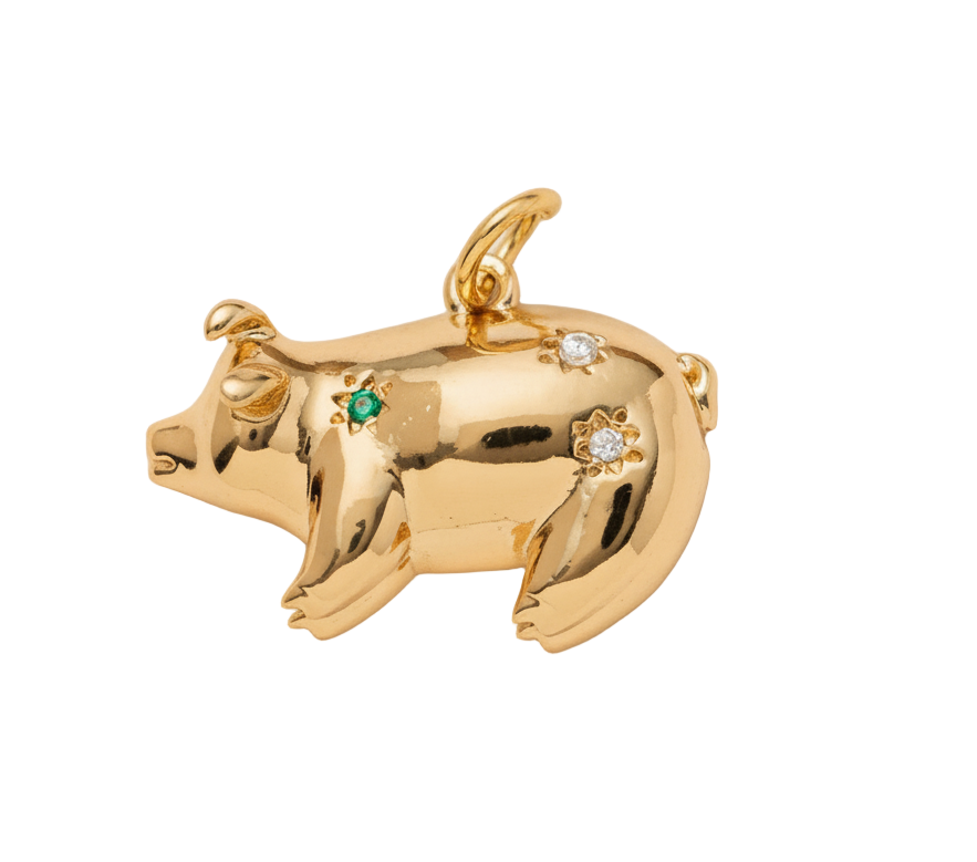 Golden Pig With Diamonds Charm