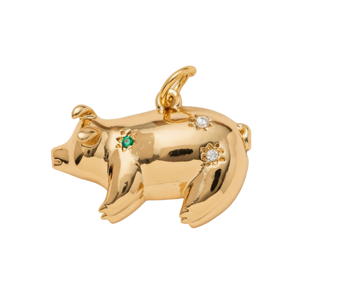 Golden Pig With Diamonds Charm