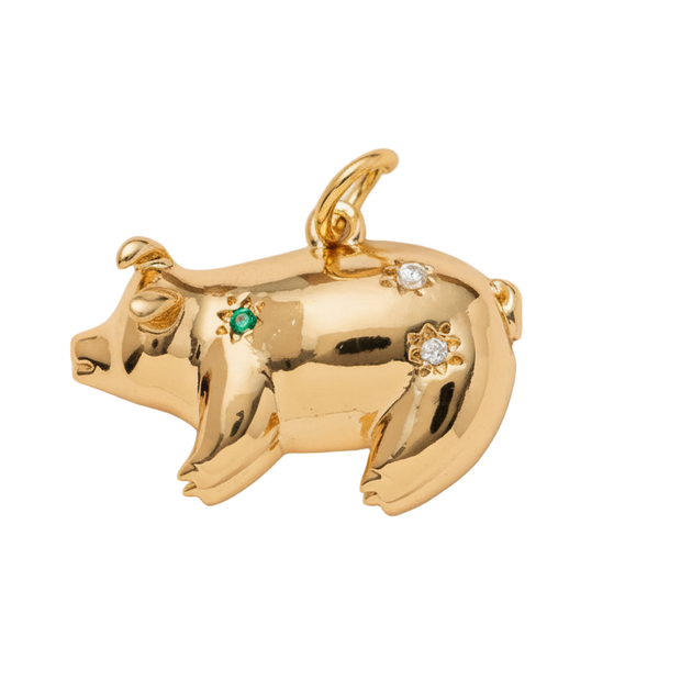 Golden Pig With Diamonds Charm