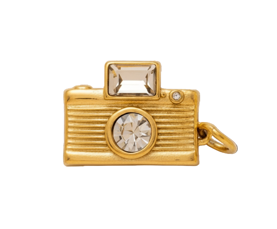 Golden Camera With Diamonds Charm