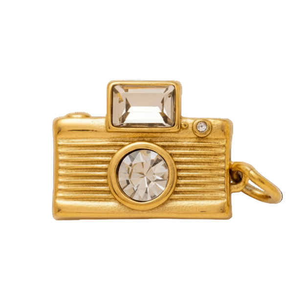 Golden Camera With Diamonds Charm