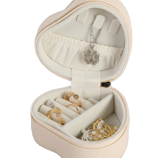 Heart-shaped Cream Travel Jewellery Case