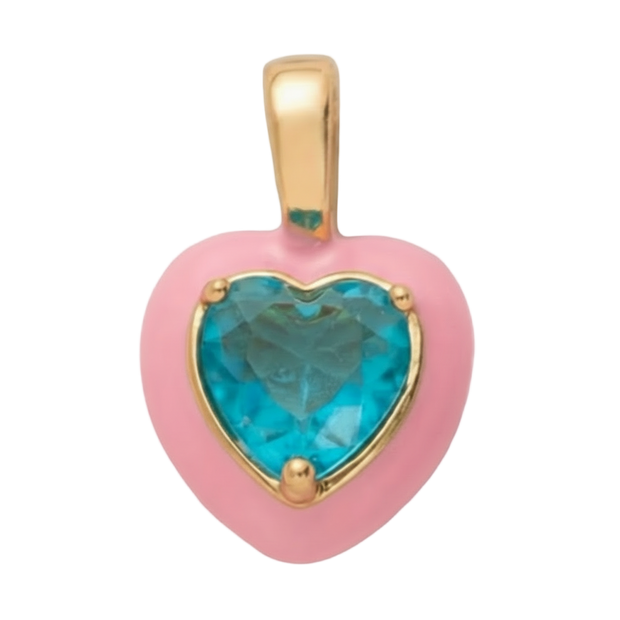 Pink with Ocean Blue Heart Charm