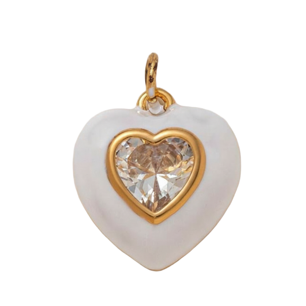 White Heart with Diamond Centre Charm