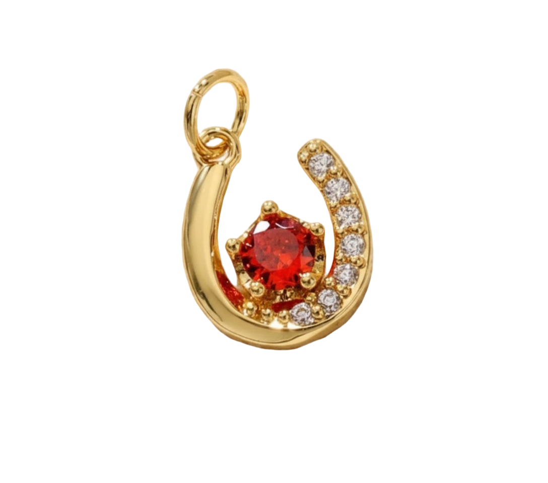 Red Horseshoe Diamonds Charm