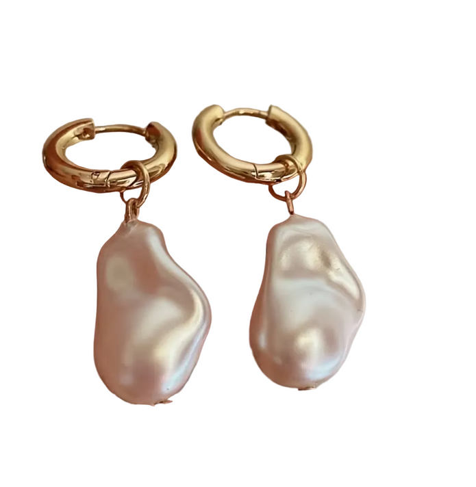 Mother of Pearl Hoop Earrings (Gold)