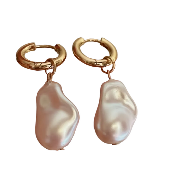 Mother of Pearl Hoop Earrings (Gold)