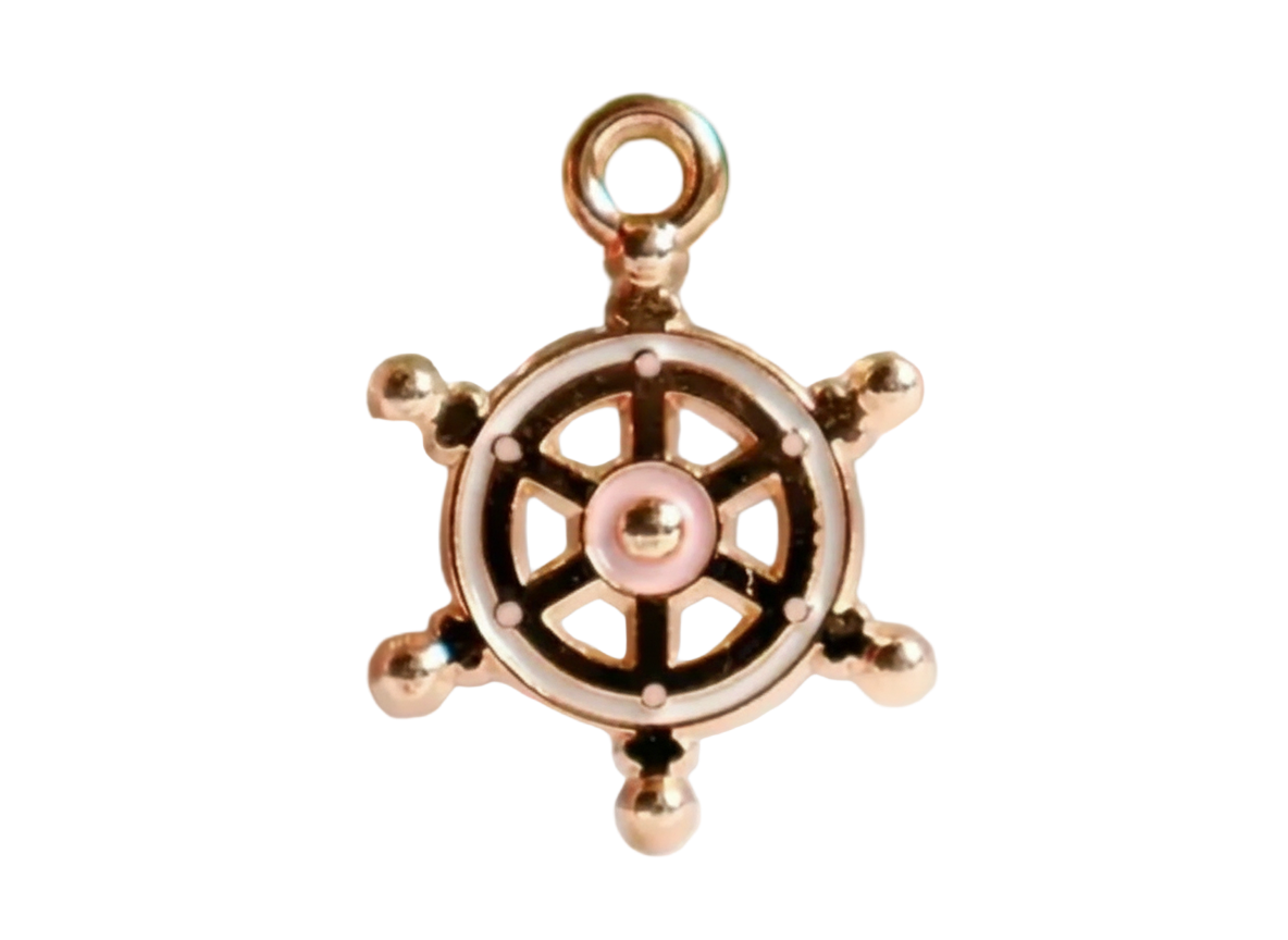 Pink and White Ship Wheel Charm