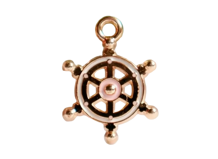 Pink and White Ship Wheel Charm