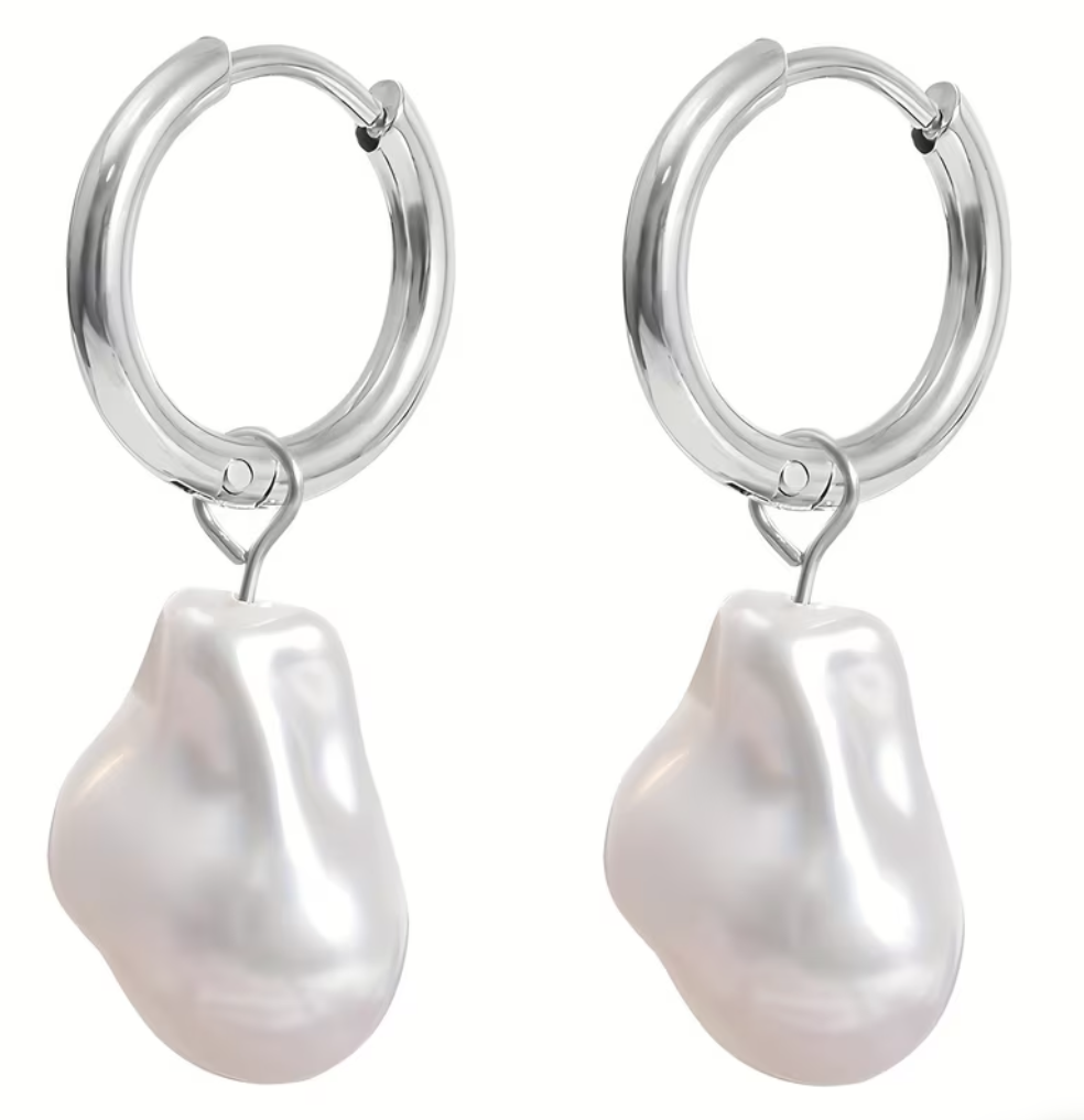 Mother of Pearl Hoop Earrings (Silver)
