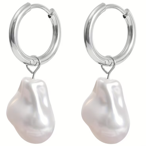 Mother of Pearl Hoop Earrings (Silver)