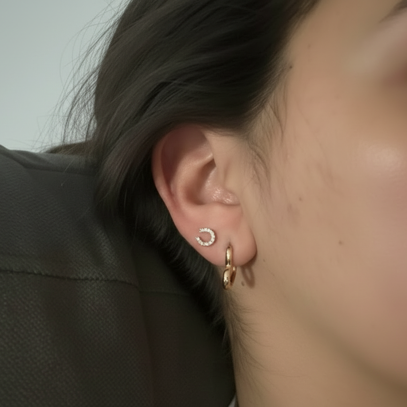 Horseshoe Studded Earrings With Diamonds