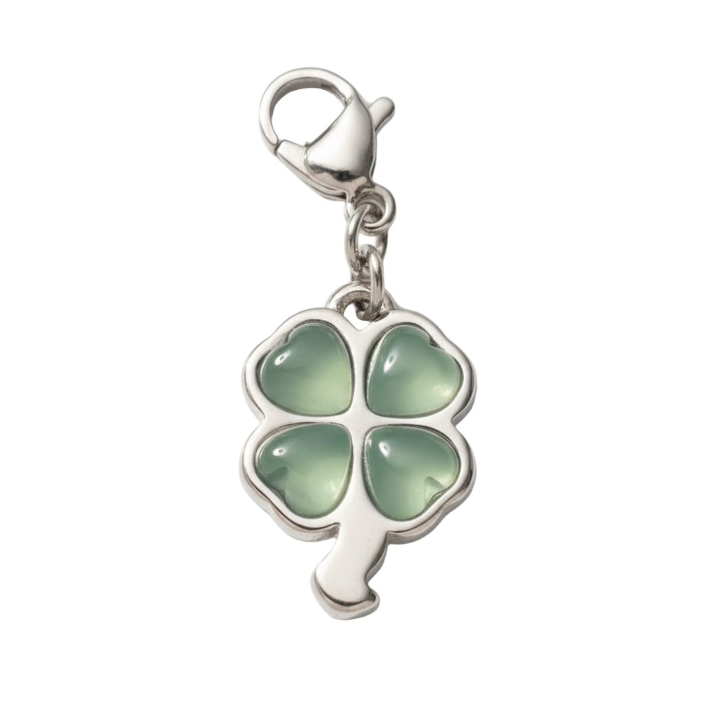 Green Lucky Flour-leaf Clover Charm (Silver)