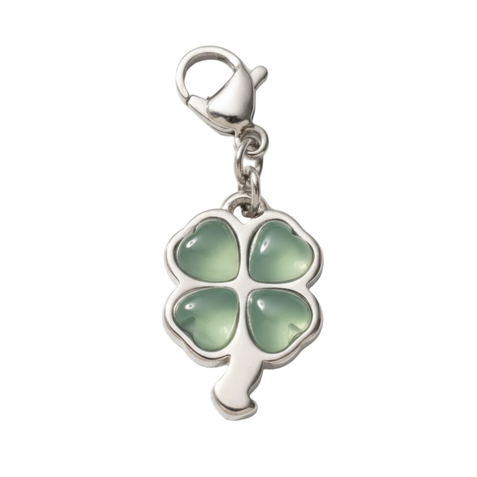 Green Lucky Flour-leaf Clover Charm (Silver)