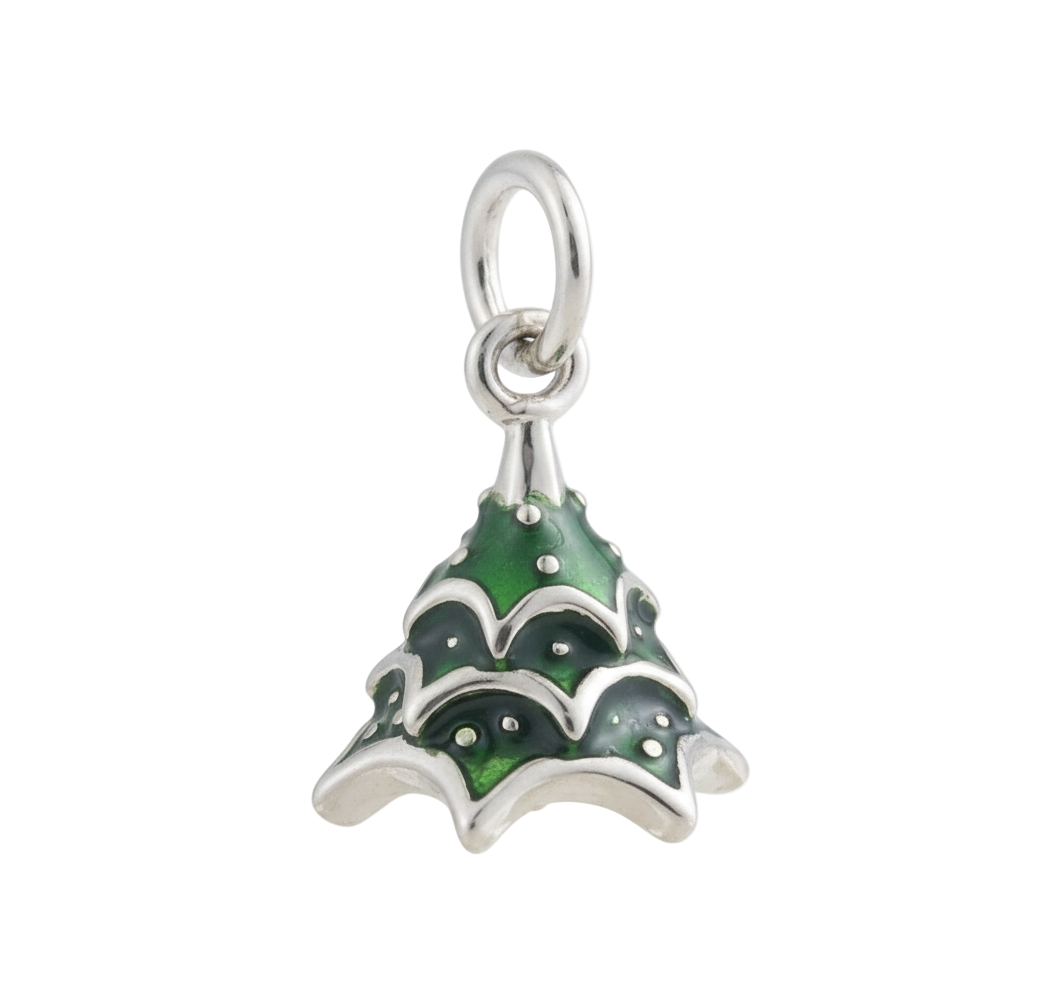 Silver and Green Christmas Tree Charm