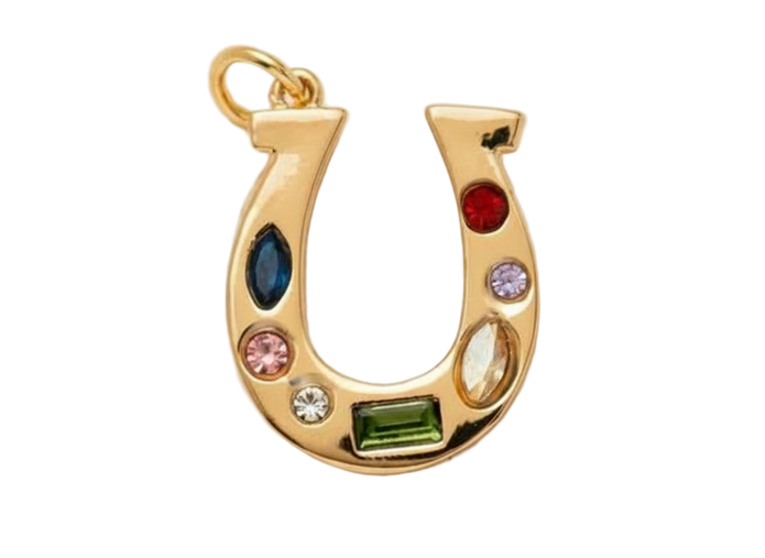 Golden Horseshoe With Colourful Gems Charm