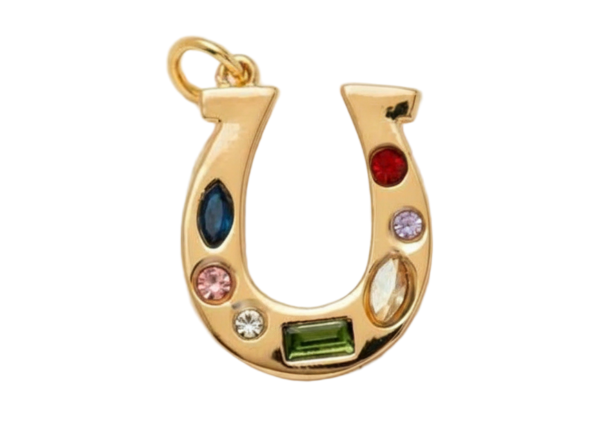 Golden Horseshoe With Colourful Gems Charm