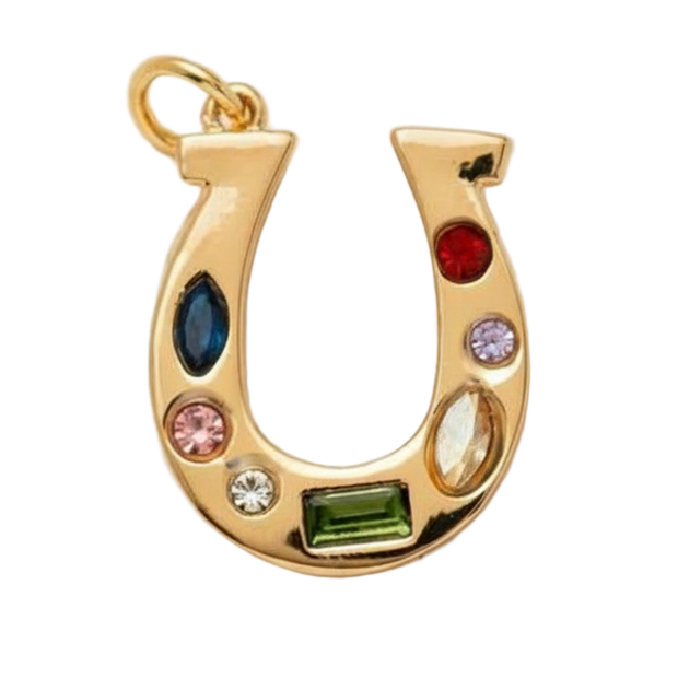 Golden Horseshoe With Colourful Gems Charm