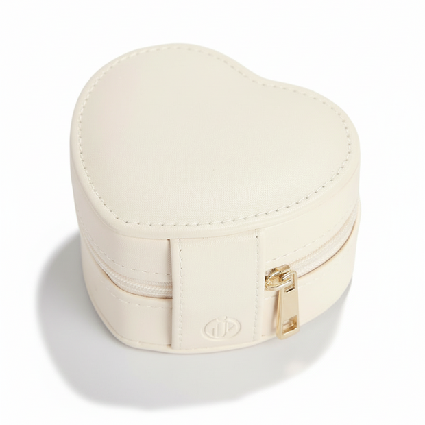 Heart-shaped Cream Travel Jewellery Case