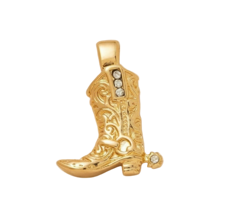 Cowboy Riding Boots with Diamond Accents Charm (Gold)