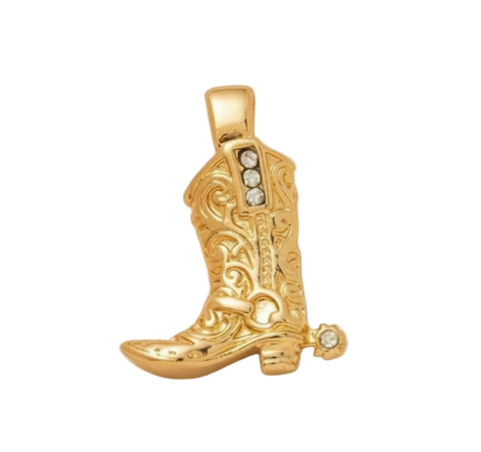 Cowboy Riding Boots with Diamond Accents Charm (Gold)