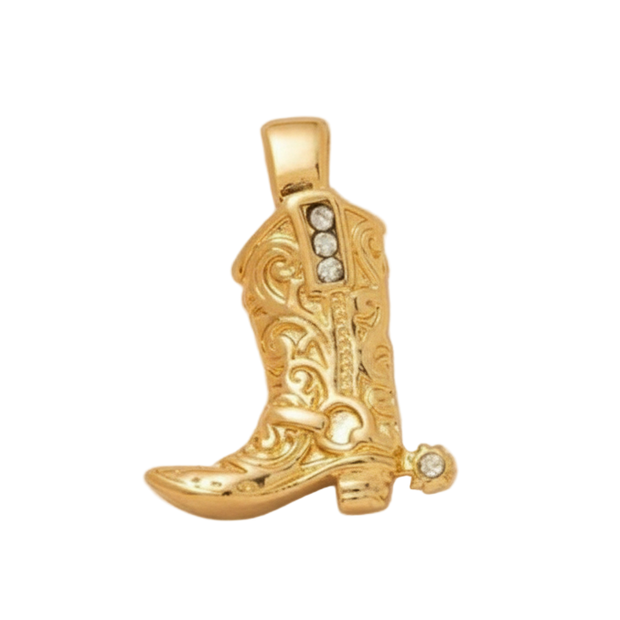 Cowboy Riding Boots with Diamond Accents Charm (Gold)