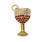 Gold Wine Glass With White and Red Diamonds Charm