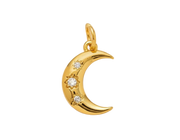 Golden Crescent Moon With Diamonds Charm