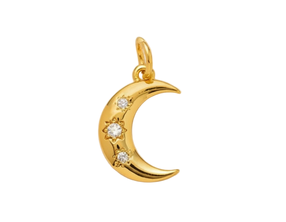 Golden Crescent Moon With Diamonds Charm
