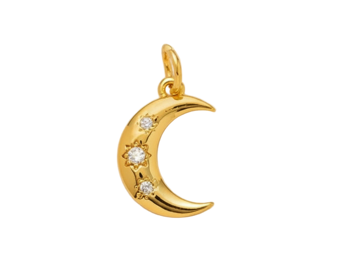 Golden Crescent Moon With Diamonds Charm