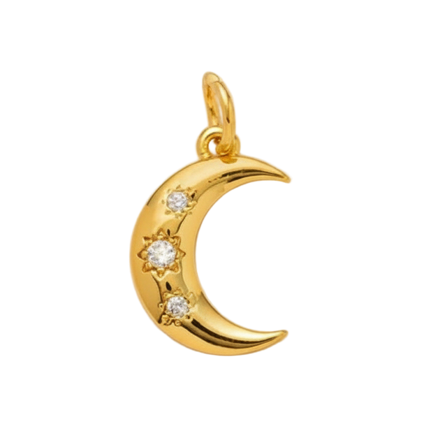 Golden Crescent Moon With Diamonds Charm