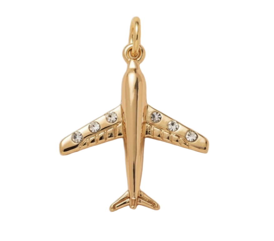 Airplane With Diamonds Charm (Gold)