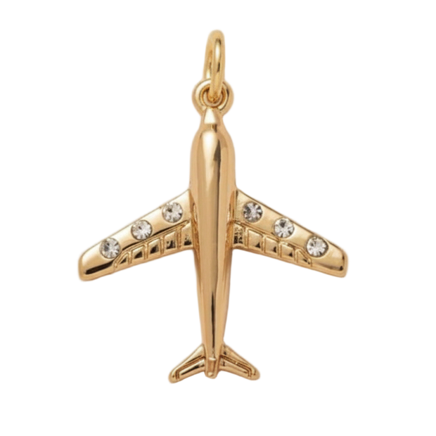 Airplane With Diamonds Charm (Gold)