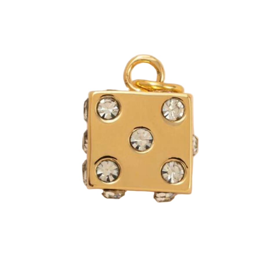 Large Golden Dice with Diamonds Charm