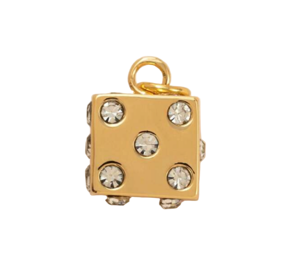 Large Golden Dice with Diamonds Charm