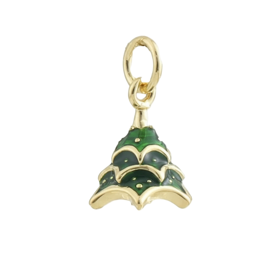Gold and Green Christmas Tree Charm