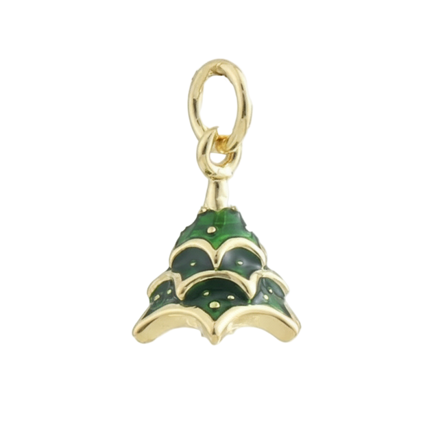 Gold and Green Christmas Tree Charm