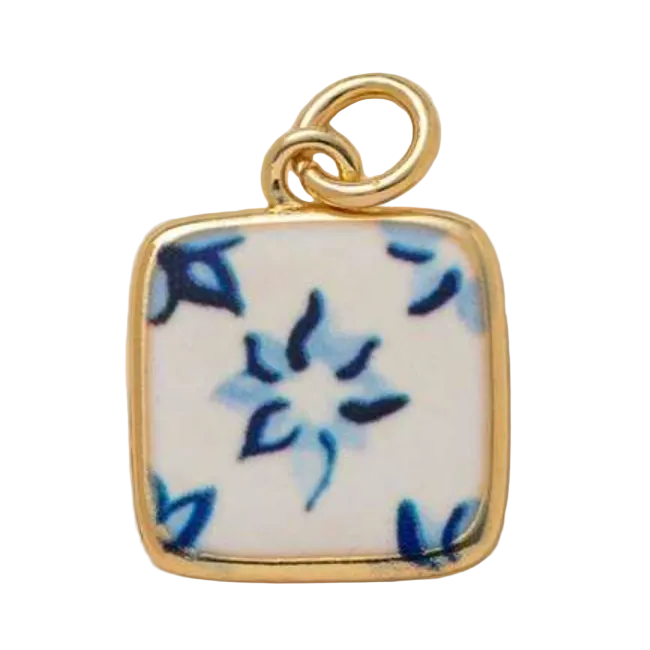 Blue Flower Ceramic Charm (Gold)