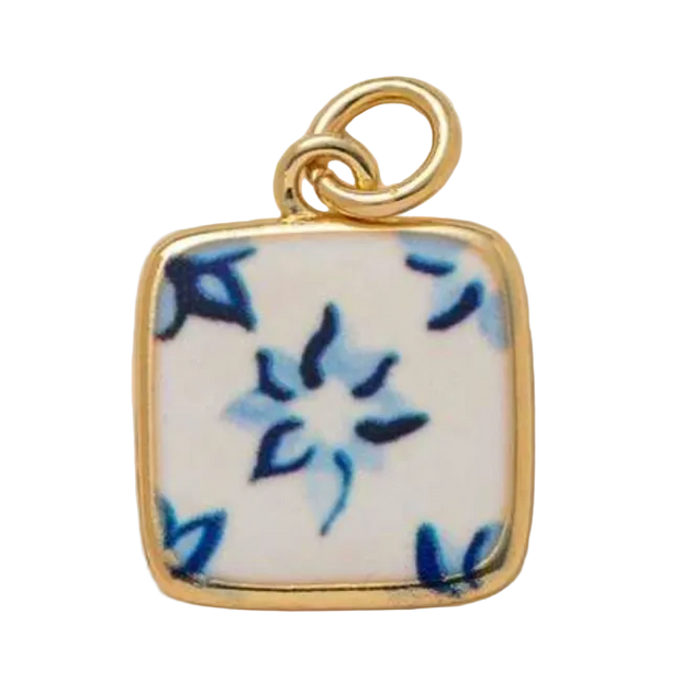 Blue Flower Ceramic Charm (Gold)