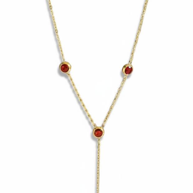 Ruby Y-Shaped Necklace (Gold)