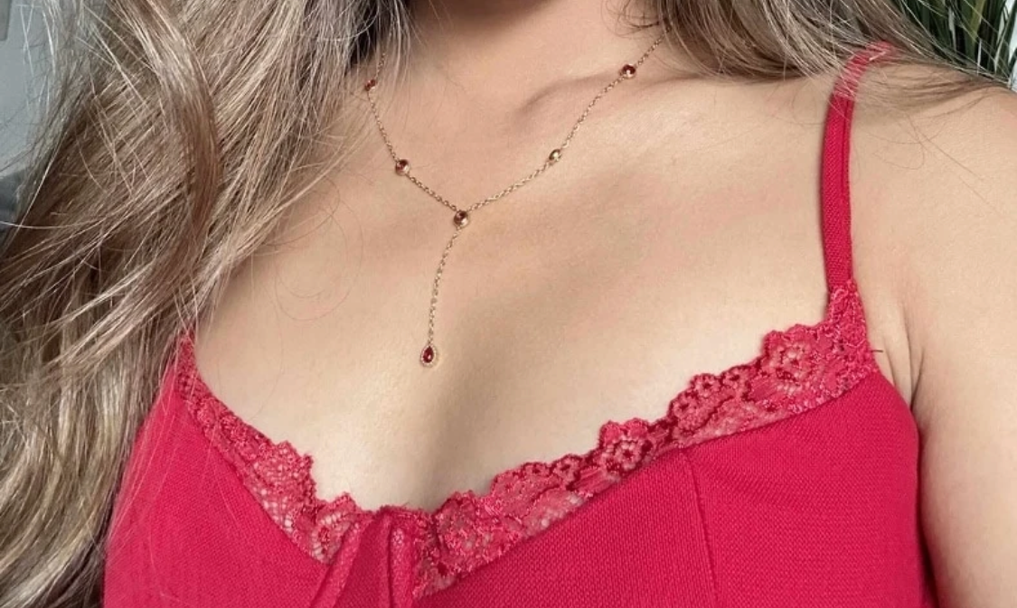 Ruby Y-Shaped Necklace (Gold)