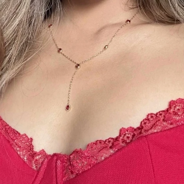 Ruby Y-Shaped Necklace (Gold)