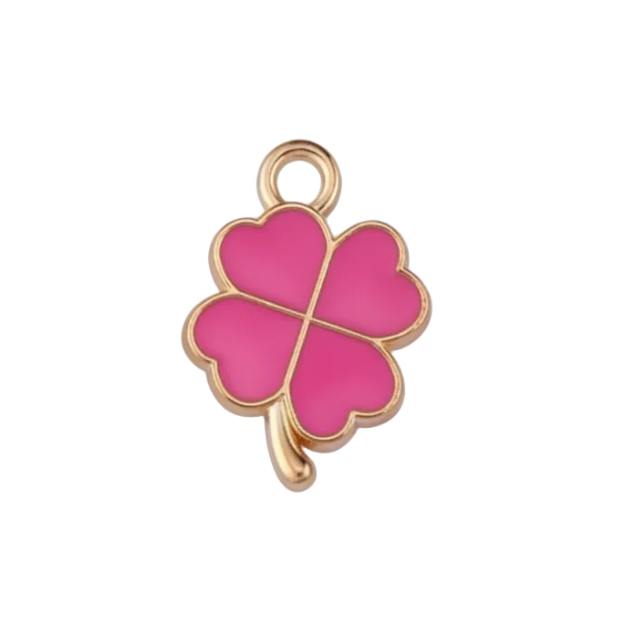 Lucky Hot Pink Four Leaf Clover Charm